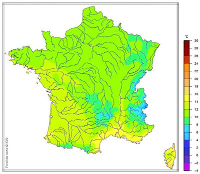 Climat - Températures moyennes françaises