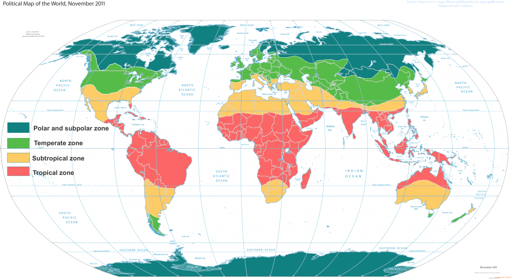 Mappemonde 4 zones climatiques mondiales