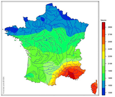 Climat - Insolation moyenne en France