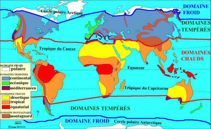 Planisphère zones climatiques mondiales